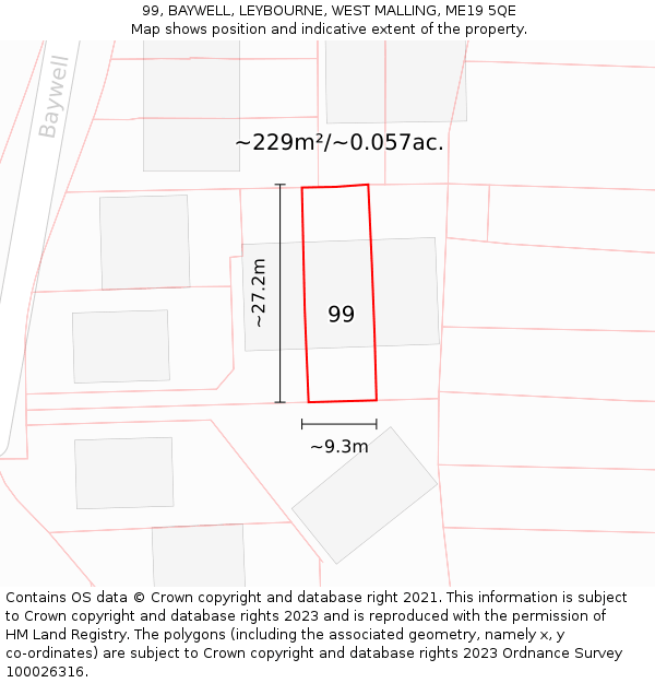 99, BAYWELL, LEYBOURNE, WEST MALLING, ME19 5QE: Plot and title map