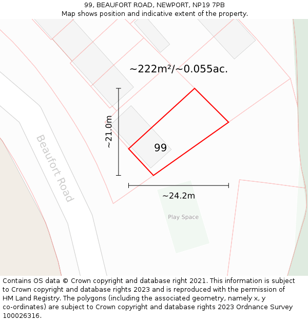99, BEAUFORT ROAD, NEWPORT, NP19 7PB: Plot and title map