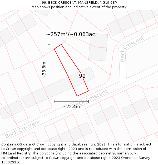 99, BECK CRESCENT, MANSFIELD, NG19 6SP: Plot and title map