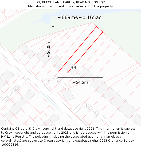 99, BEECH LANE, EARLEY, READING, RG6 5QD: Plot and title map