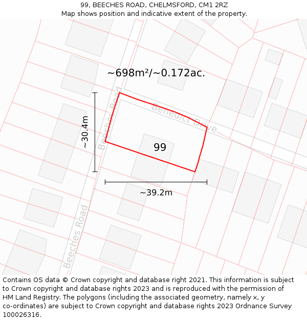 99, BEECHES ROAD, CHELMSFORD, CM1 2RZ: Plot and title map