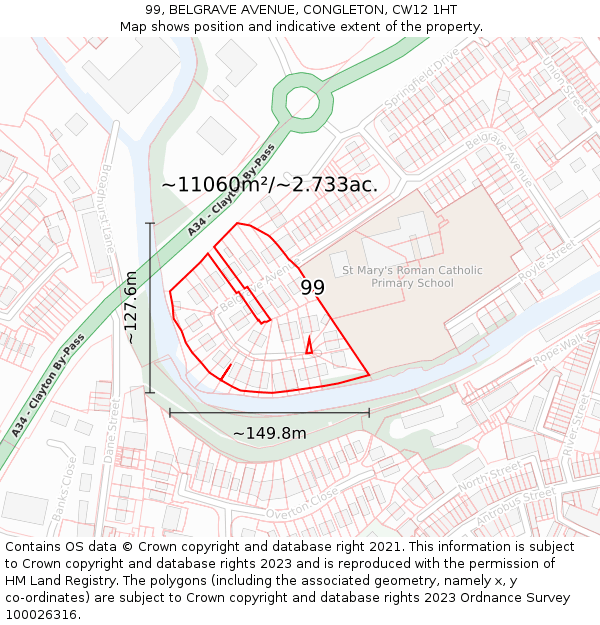 99, BELGRAVE AVENUE, CONGLETON, CW12 1HT: Plot and title map