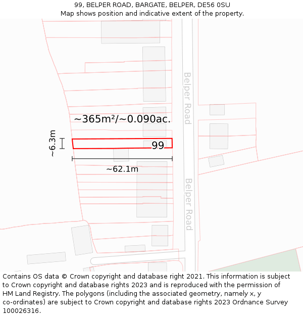 99, BELPER ROAD, BARGATE, BELPER, DE56 0SU: Plot and title map
