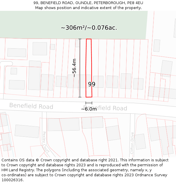 99, BENEFIELD ROAD, OUNDLE, PETERBOROUGH, PE8 4EU: Plot and title map