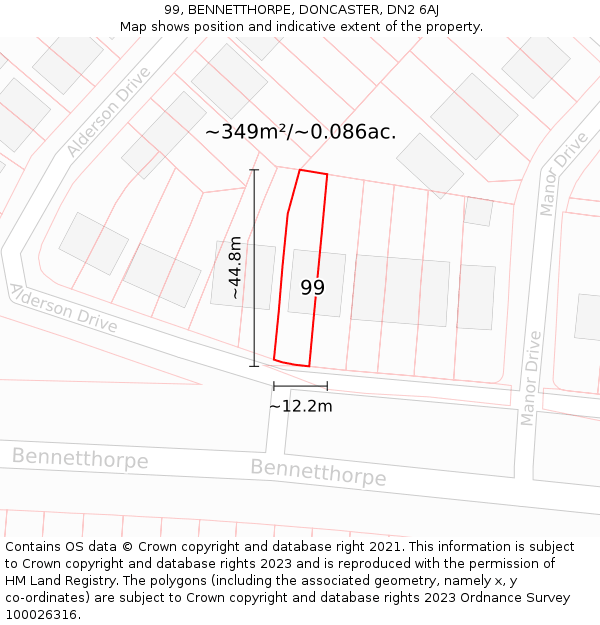 99, BENNETTHORPE, DONCASTER, DN2 6AJ: Plot and title map