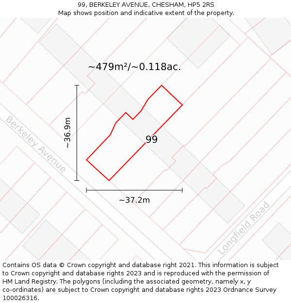 99, BERKELEY AVENUE, CHESHAM, HP5 2RS: Plot and title map