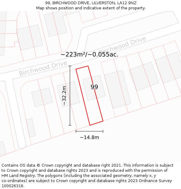 99, BIRCHWOOD DRIVE, ULVERSTON, LA12 9NZ: Plot and title map