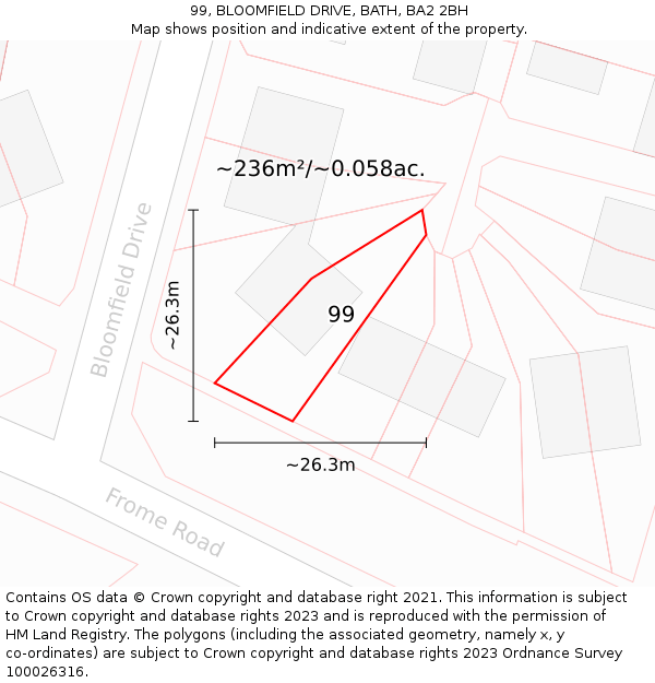 99, BLOOMFIELD DRIVE, BATH, BA2 2BH: Plot and title map