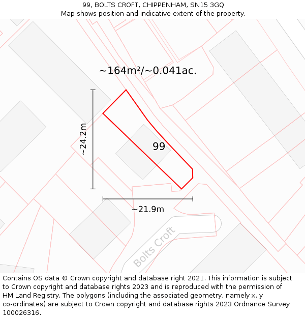 99, BOLTS CROFT, CHIPPENHAM, SN15 3GQ: Plot and title map