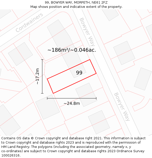 99, BOWYER WAY, MORPETH, NE61 2FZ: Plot and title map