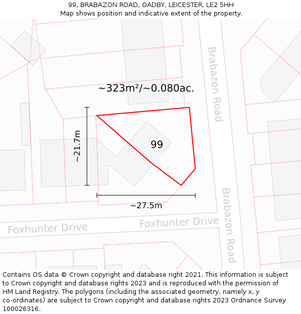 99, BRABAZON ROAD, OADBY, LEICESTER, LE2 5HH: Plot and title map