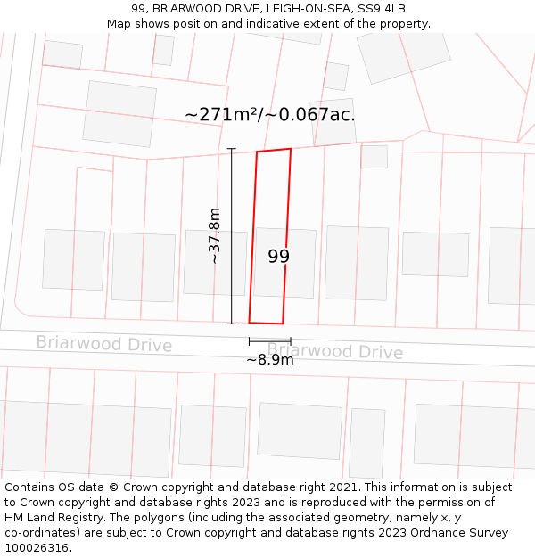 99, BRIARWOOD DRIVE, LEIGH-ON-SEA, SS9 4LB: Plot and title map