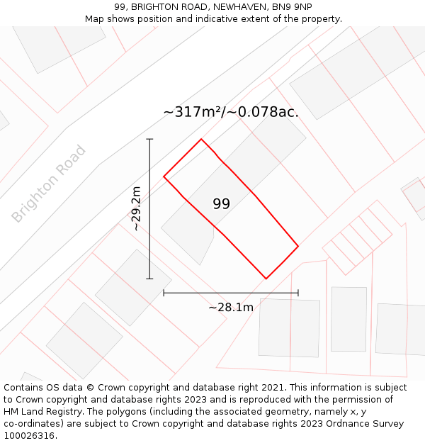 99, BRIGHTON ROAD, NEWHAVEN, BN9 9NP: Plot and title map