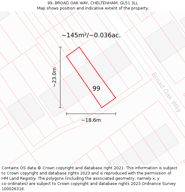 99, BROAD OAK WAY, CHELTENHAM, GL51 3LL: Plot and title map