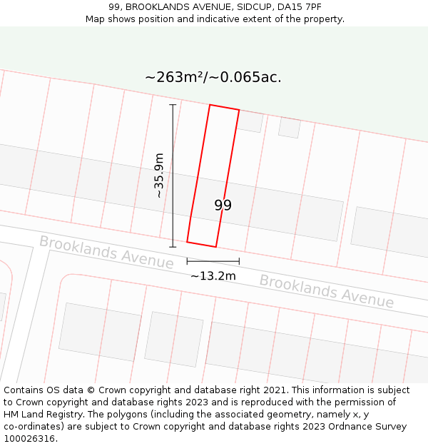 99, BROOKLANDS AVENUE, SIDCUP, DA15 7PF: Plot and title map