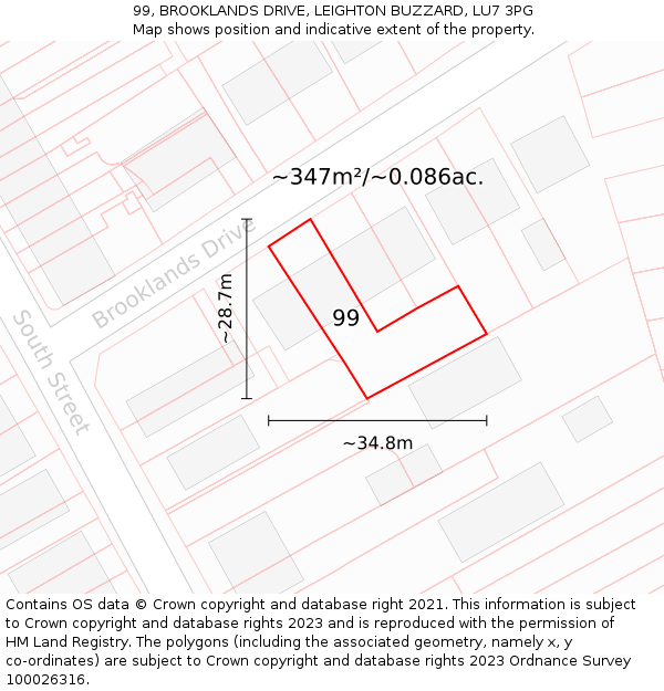 99, BROOKLANDS DRIVE, LEIGHTON BUZZARD, LU7 3PG: Plot and title map