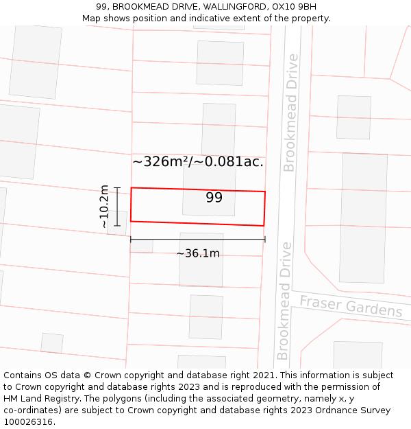 99, BROOKMEAD DRIVE, WALLINGFORD, OX10 9BH: Plot and title map