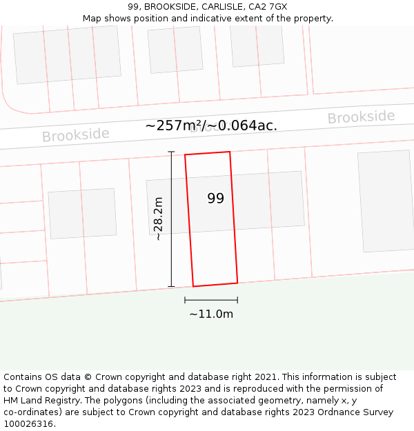 99, BROOKSIDE, CARLISLE, CA2 7GX: Plot and title map