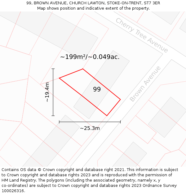 99, BROWN AVENUE, CHURCH LAWTON, STOKE-ON-TRENT, ST7 3ER: Plot and title map