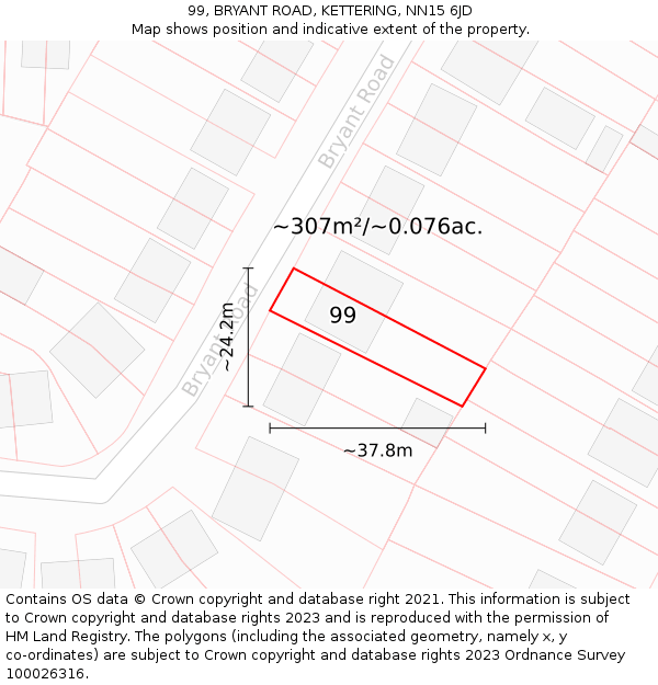 99, BRYANT ROAD, KETTERING, NN15 6JD: Plot and title map