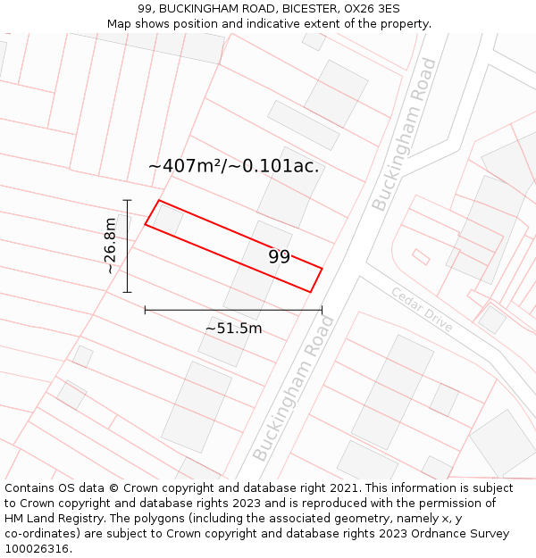99, BUCKINGHAM ROAD, BICESTER, OX26 3ES: Plot and title map