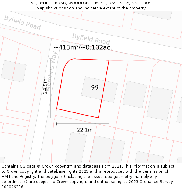 99, BYFIELD ROAD, WOODFORD HALSE, DAVENTRY, NN11 3QS: Plot and title map