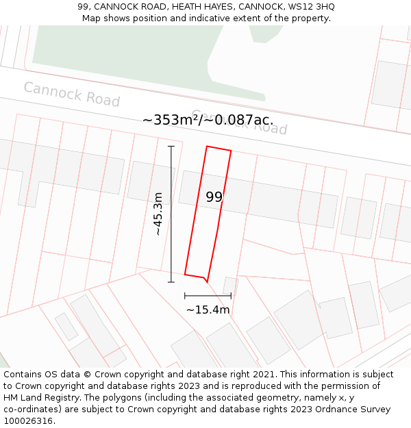 99, CANNOCK ROAD, HEATH HAYES, CANNOCK, WS12 3HQ: Plot and title map