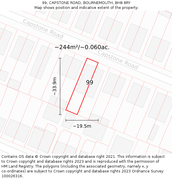 99, CAPSTONE ROAD, BOURNEMOUTH, BH8 8RY: Plot and title map
