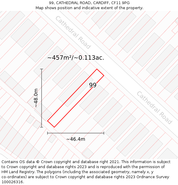 99, CATHEDRAL ROAD, CARDIFF, CF11 9PG: Plot and title map