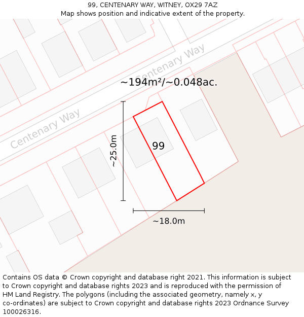 99, CENTENARY WAY, WITNEY, OX29 7AZ: Plot and title map