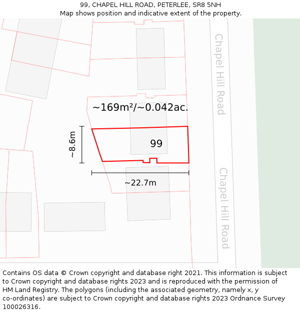 99, CHAPEL HILL ROAD, PETERLEE, SR8 5NH: Plot and title map