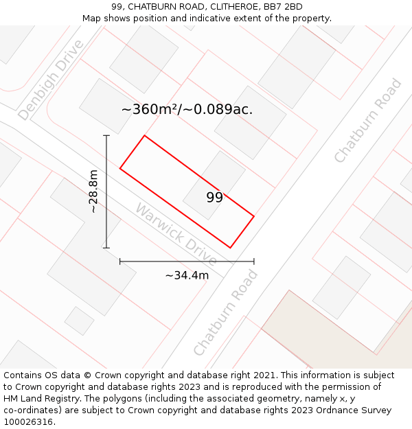 99, CHATBURN ROAD, CLITHEROE, BB7 2BD: Plot and title map