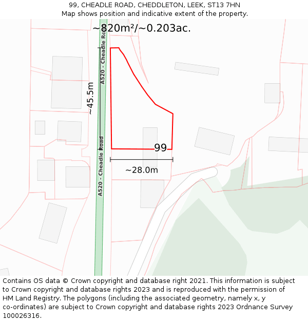 99, CHEADLE ROAD, CHEDDLETON, LEEK, ST13 7HN: Plot and title map