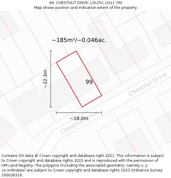 99, CHESTNUT DRIVE, LOUTH, LN11 7AY: Plot and title map