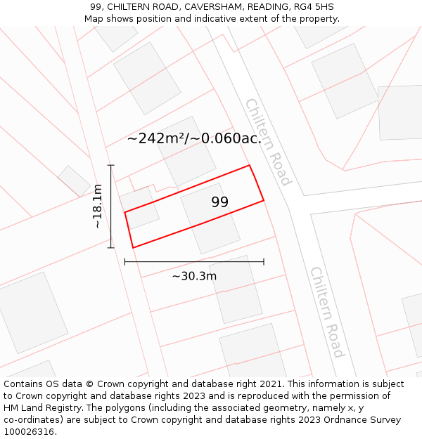 99, CHILTERN ROAD, CAVERSHAM, READING, RG4 5HS: Plot and title map