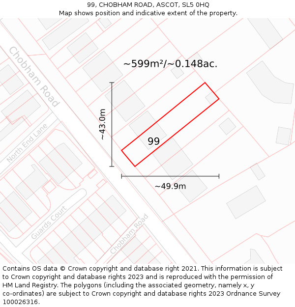 99, CHOBHAM ROAD, ASCOT, SL5 0HQ: Plot and title map