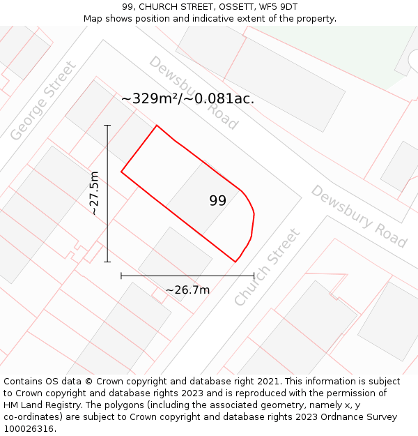 99, CHURCH STREET, OSSETT, WF5 9DT: Plot and title map