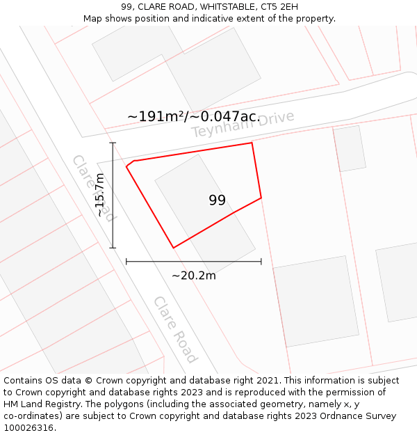 99, CLARE ROAD, WHITSTABLE, CT5 2EH: Plot and title map