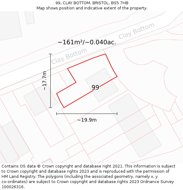 99, CLAY BOTTOM, BRISTOL, BS5 7HB: Plot and title map