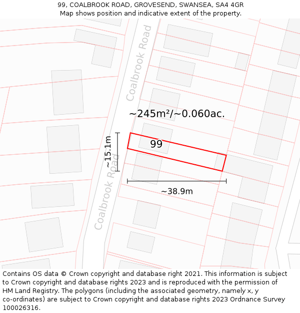 99, COALBROOK ROAD, GROVESEND, SWANSEA, SA4 4GR: Plot and title map