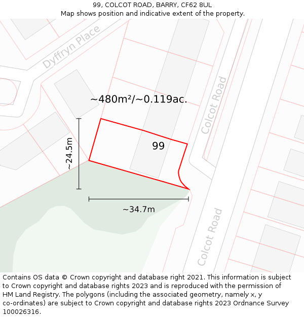 99, COLCOT ROAD, BARRY, CF62 8UL: Plot and title map
