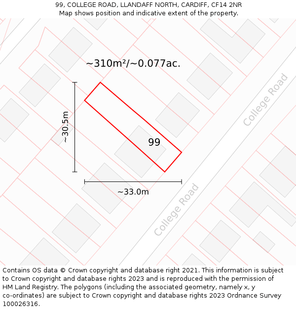 99, COLLEGE ROAD, LLANDAFF NORTH, CARDIFF, CF14 2NR: Plot and title map