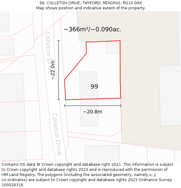 99, COLLETON DRIVE, TWYFORD, READING, RG10 0AX: Plot and title map
