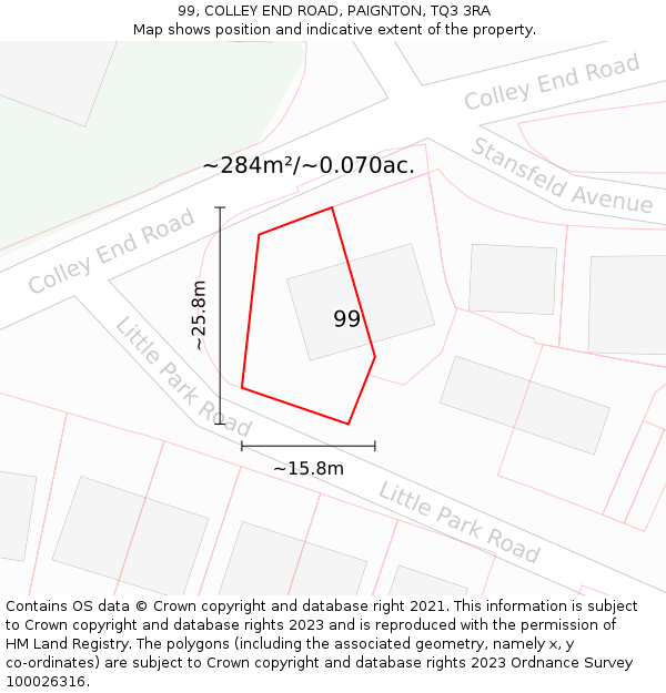 99, COLLEY END ROAD, PAIGNTON, TQ3 3RA: Plot and title map