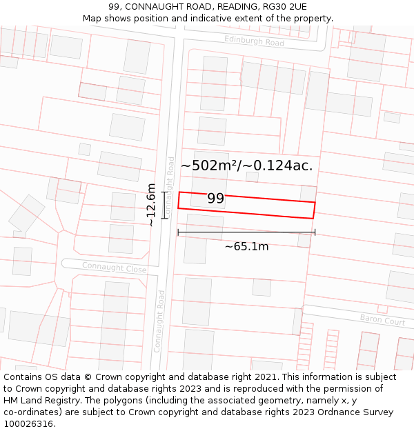 99, CONNAUGHT ROAD, READING, RG30 2UE: Plot and title map