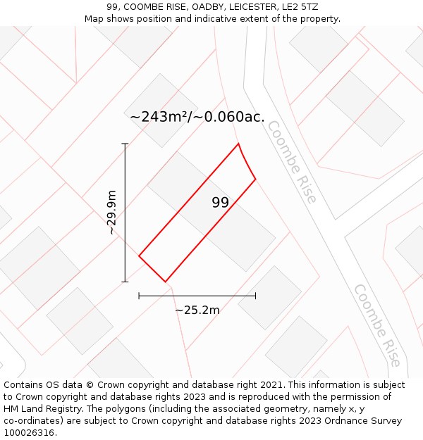 99, COOMBE RISE, OADBY, LEICESTER, LE2 5TZ: Plot and title map