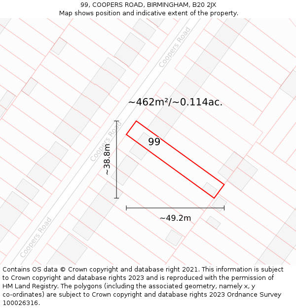 99, COOPERS ROAD, BIRMINGHAM, B20 2JX: Plot and title map