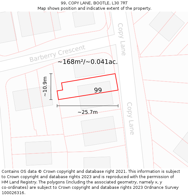 99, COPY LANE, BOOTLE, L30 7RT: Plot and title map