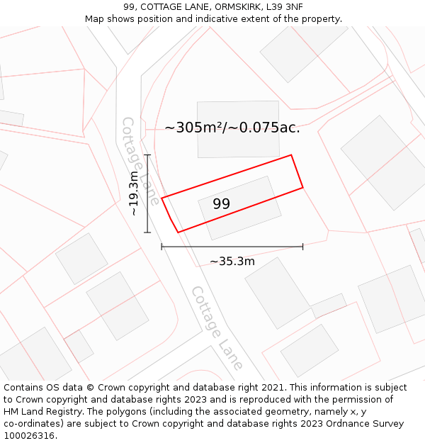 99, COTTAGE LANE, ORMSKIRK, L39 3NF: Plot and title map