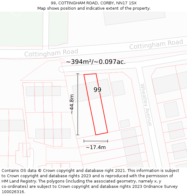 99, COTTINGHAM ROAD, CORBY, NN17 1SX: Plot and title map